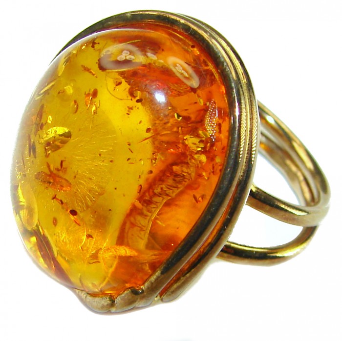 Baltic Amber 14K Gold over .925 Sterling Silver handcrafted ring; s. 7 adjustable - photo 1