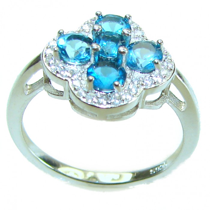 7.5 carat Fancy cut Swiss Blue Topaz .925 Sterling Silver handmade Ring size 8 - photo 2