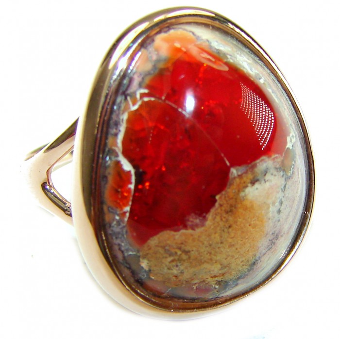Queen of Fire best quality 22.4 carat Mexican Opal 18K Gold over .925 Sterling Silver handmade ring 8 - photo 3