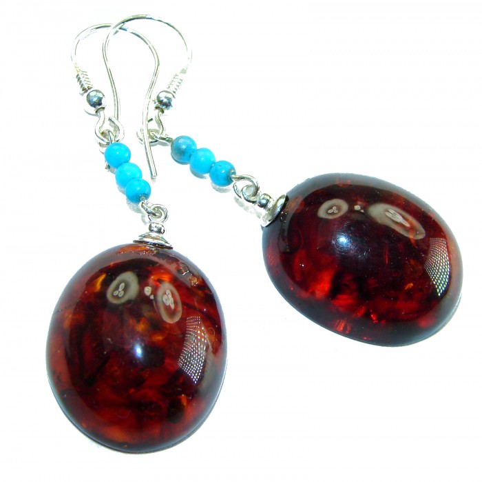 Baltic Polish Amber Turquoise .925 Sterling Silver Earrings - photo 3