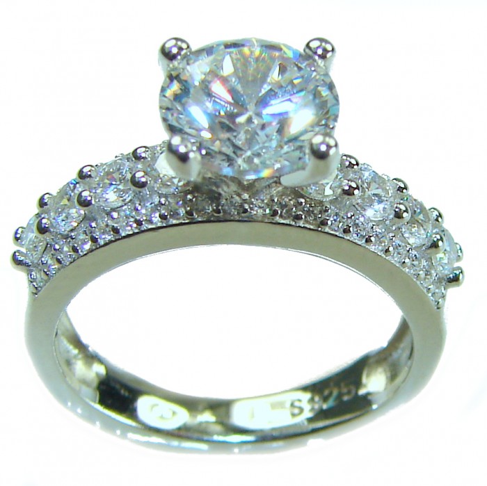 Princess cut 3.8 carat White Topaz .925 Sterling Silver brilliantly handcrafted ring s. 6 - Princess cut white topaz ring in sterling silver, angled view.