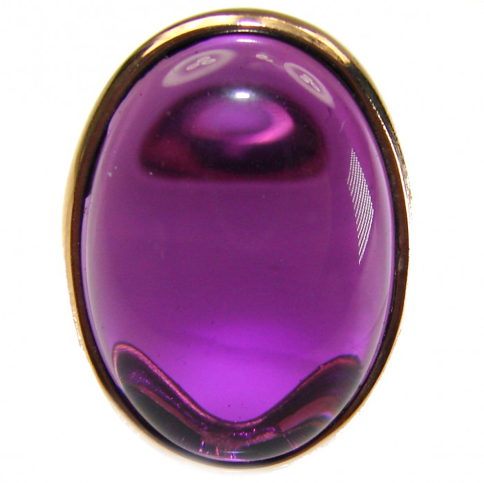 Purple Full Moon authentic 18.5 carat Amethyst 14K Gold over .925 Sterling Silver Handcrafted Large Ring size 9 - Close-up of purple amethyst stone set in 14K gold.