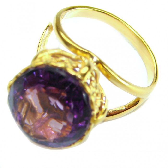 12.2 carat Amethyst 14K Gold over .925 Sterling Silver Handcrafted Ring size 7 - Amethyst ring close-up, 14K gold over sterling silver.