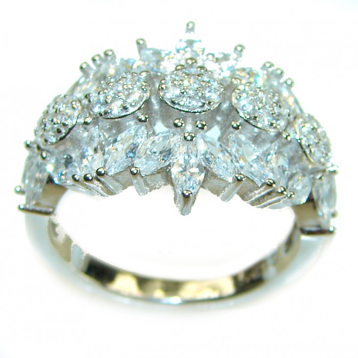 6.8 carat White Topaz .925 Sterling Silver brilliantly handcrafted ring s. 7 - Angled view of 6.8 carat white topaz sterling silver ring.