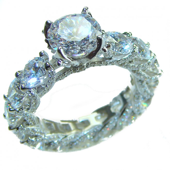 Shining Star 12.8 carat White Topaz .925 Sterling Silver brilliantly handcrafted ring s. 6 1/4 - Side view of Shining Star 12.8 carat White Topaz sterling silver ring