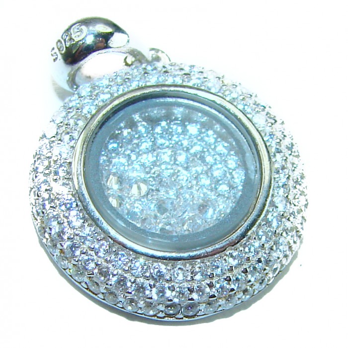 Floating Memories 4.5 carat White Sapphire .925 Sterling Silver Handcrafted Statement pendant - Floating Memories pendant, white sapphire, stone close-up, sterling silver.