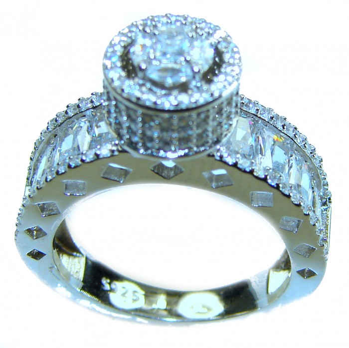 Large and Solid Luxurious 9.2 carat White Topaz .925 Sterling Silver handcrafted Ring s. 8 - Side view of luxurious 9.2 carat white topaz .925 sterling ring