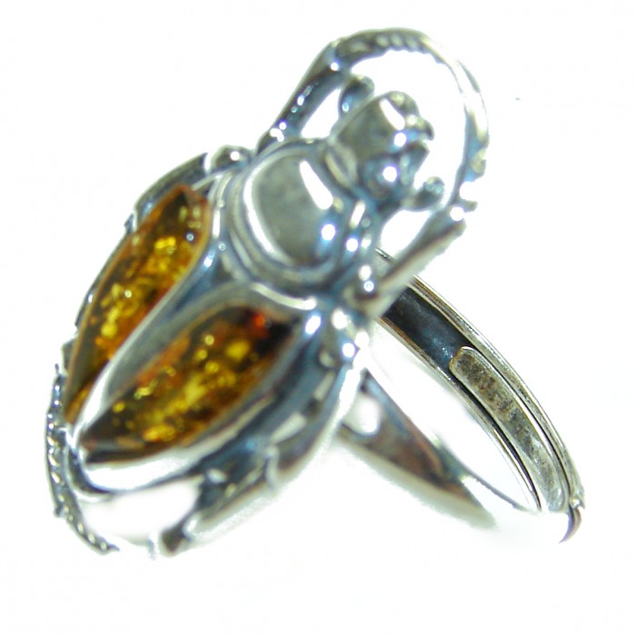 Unique creation - The Egyptian Scarab Beetle natural Baltic Amber .925 Sterling Silver handcrafted .925 Sterling Silver handmade ring s. 7 adjustable - Side view of Rainbow Moonstone sterling silver ring size 7.
