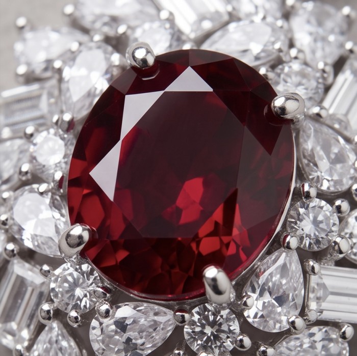Luxurious 9.9 carat natural Mozambique Ruby .925 Sterling Silver .925 Sterling Silver Statement Necklace - Stone close-up of 9.9 carat Mozambique Ruby set in .925 Sterling