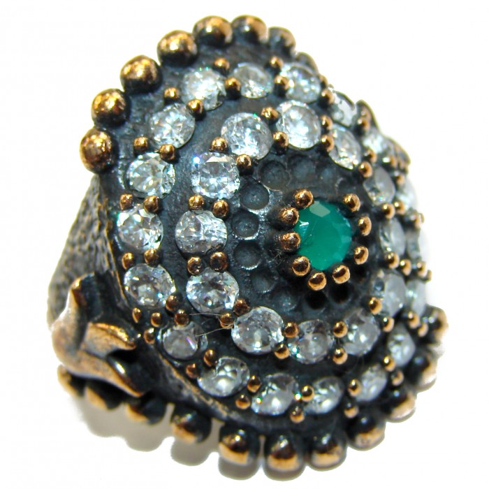 Victorian Style created Emerald & White Topaz Sterling Silver Ring s. 6 1/4 - photo 1