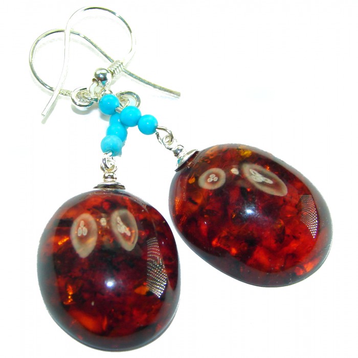 Baltic Polish Amber Turquoise .925 Sterling Silver Earrings - photo 2