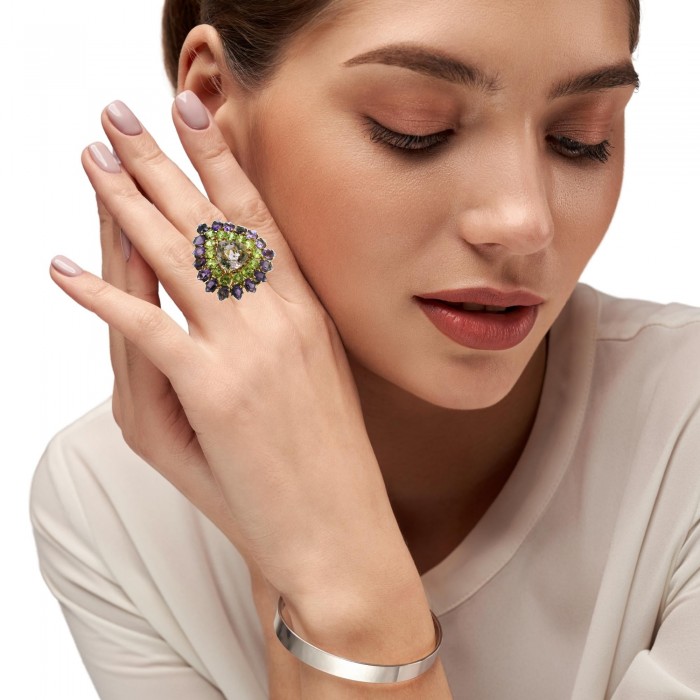 Blooming Garden Beauty authentic 18.5 carat Amethyst 14K Gold over .925 Sterling Silver handcrafted ring size 7 1/4 - photo 2