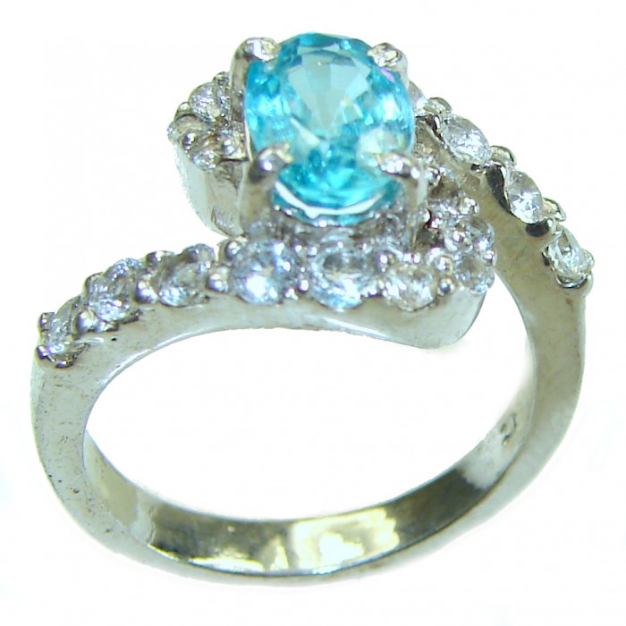 5.5 carat Fancy oval cut Swiss Blue Topaz .925 Sterling Silver handmade Ring size 7 3/4 - photo 2