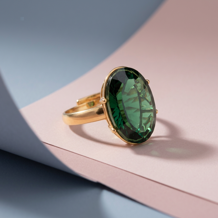 Exotic Beauty oval cut 17.5 carat Helenite .925 Sterling Silver dipped in Real Gold handmade Ring s. 8 - Side view of Exotic Beauty oval cut 17.5 carat Helenite ring.