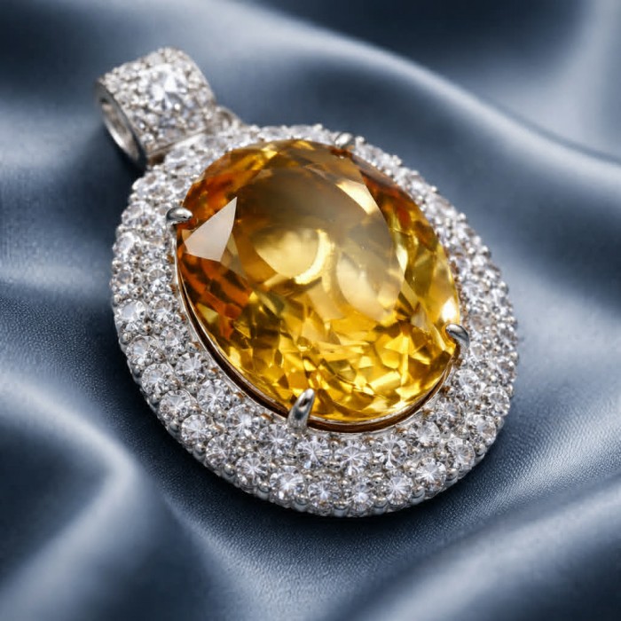 Tiffany - amazing quality 22.7 CARAT genuine Brazilain Citrine rhodium over .925 Sterling Silver handmade pendant - photo 4