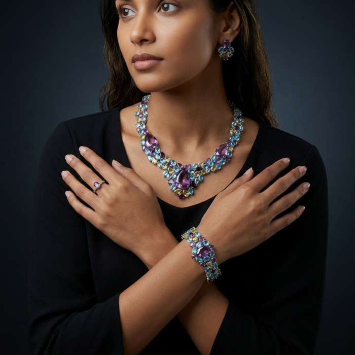 Giovanna - Vintage Beauty 188.2 carat African Amethyst .925 Sterling Silver handcrafted Statement Necklace - photo 1