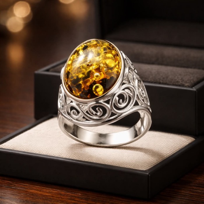 Beauty of the Sea - Natural Baltic Amber .925 Sterling Silver handcrafted ring; s. 7 adjustable - photo 4