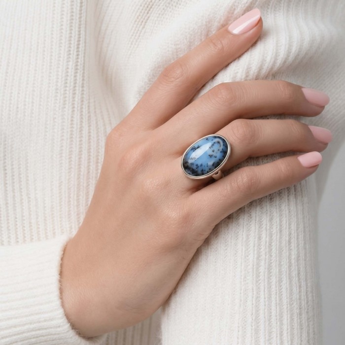 LARGE Top Quality Dendritic Agate .925 Sterling Silver handcrafted Ring s. 7 adjustable - photo 1