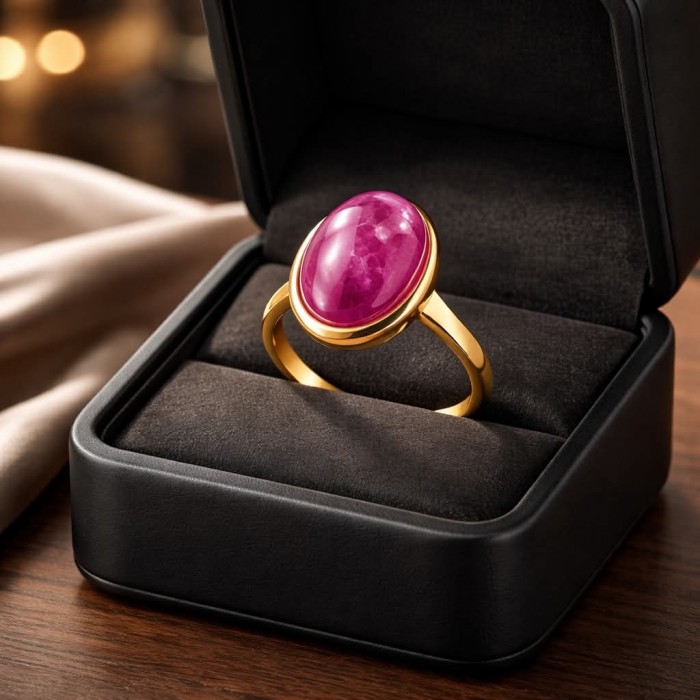 Authentic 10.2 carat Mozambique Ruby 22K Gold over .925 Sterling Silver brilliantly handcrafted ring s. 5 3/4 - Gold ring with ruby stone in box, top view