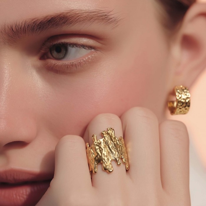 Modern Geometric Design Precious Natural Golden Waves Women ring size 7 adjustable - photo 1