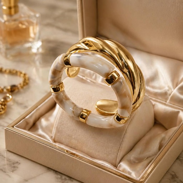 Mystery - Raisin Bracelet Set Stackable 2 golden Bangles - Excellent quality - photo 2