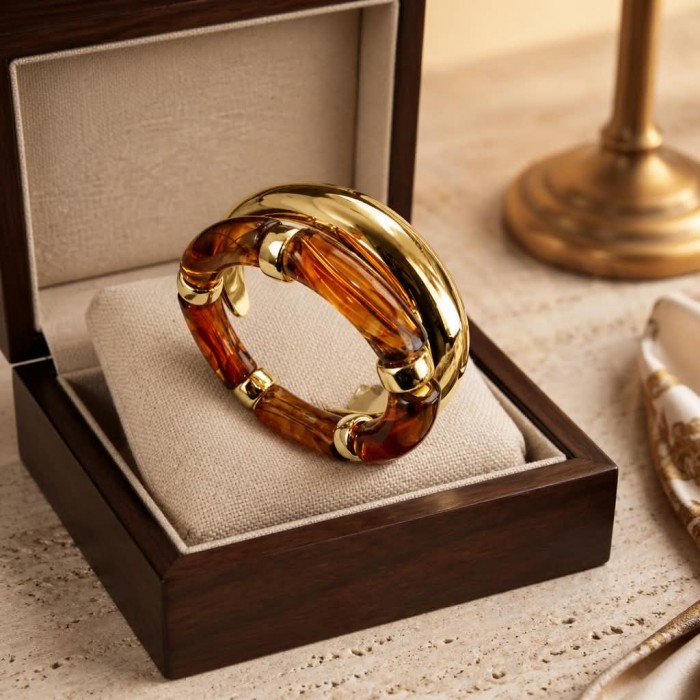 FANCY - Raisin Bracelet Set Stackable 2 golden Bangles - Excellent quality - photo 2