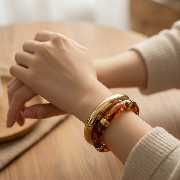 FANCY - Raisin Bracelet Set Stackable 2 golden Bangles - Excellent quality - photo 1