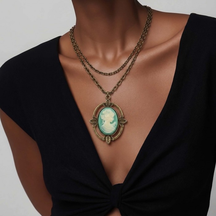 Vintage Beauty Cameo Rainbow Abalone Vintage style dipped in black rhodium Necklace - photo 2