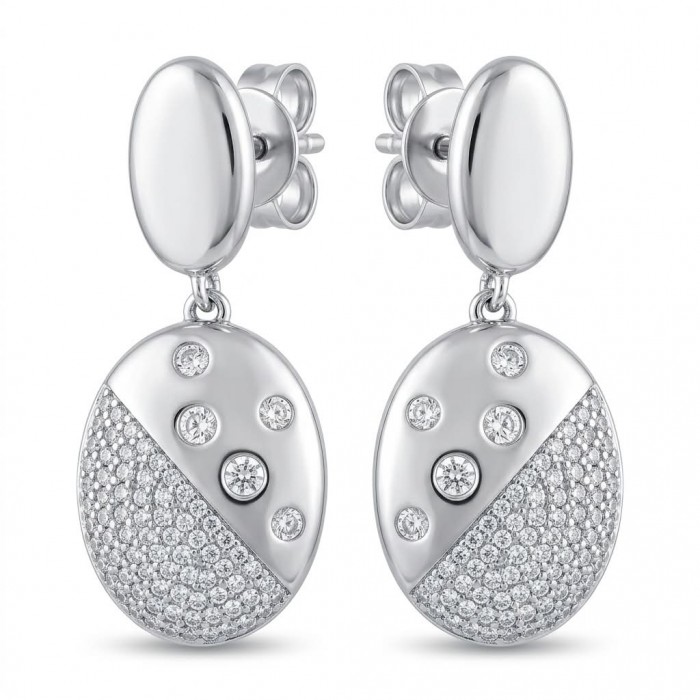Stella Natural 2.2 carat White Topaz .925 Sterling Silver handcrafted earrings - Close-up of Stella earrings with white topaz and sterling silver design