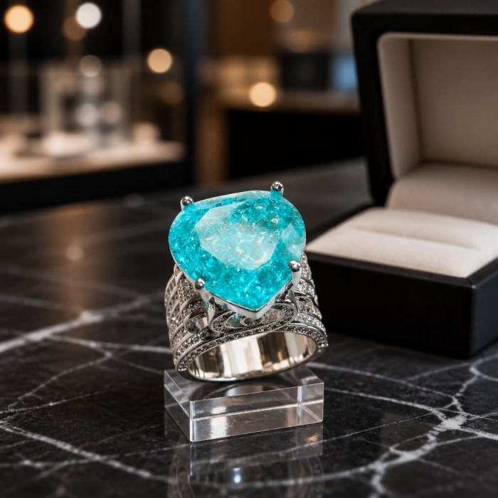 Titanic Memories - Heart 18.8 carat Green Topaz handcrafted Solid Statement Ring size 8 - photo 2