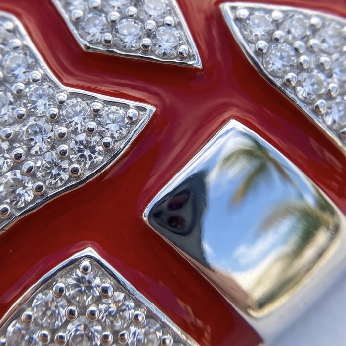 Lava Heart Luxurious 8.4 carat White Topaz .925 Sterling Silver handcrafted pendant - Stone close-up of Lava Heart 8.4 carat White Topaz with red enamel.