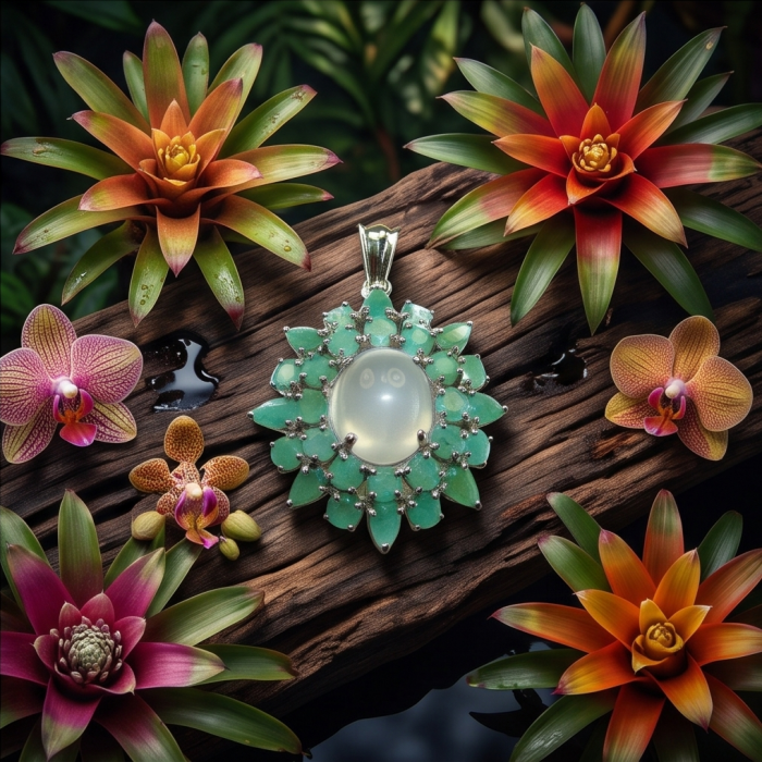 Back to Natura 24.7 carat Brazilian ROSE QUARTZ Emerald Rhodium over .925 Sterling Silver handcrafted pendant - photo 4