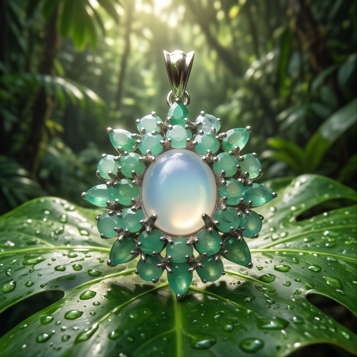 Back to Natura 24.7 carat Brazilian ROSE QUARTZ Emerald Rhodium over .925 Sterling Silver handcrafted pendant - photo 3