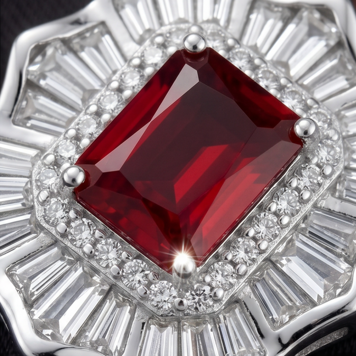 Art deco - Natural 0.4 carat Mozambique Ruby .925 Sterling Silver Handcrafted Pendant - Close-up of art deco Mozambique ruby ring in .925 sterling silver