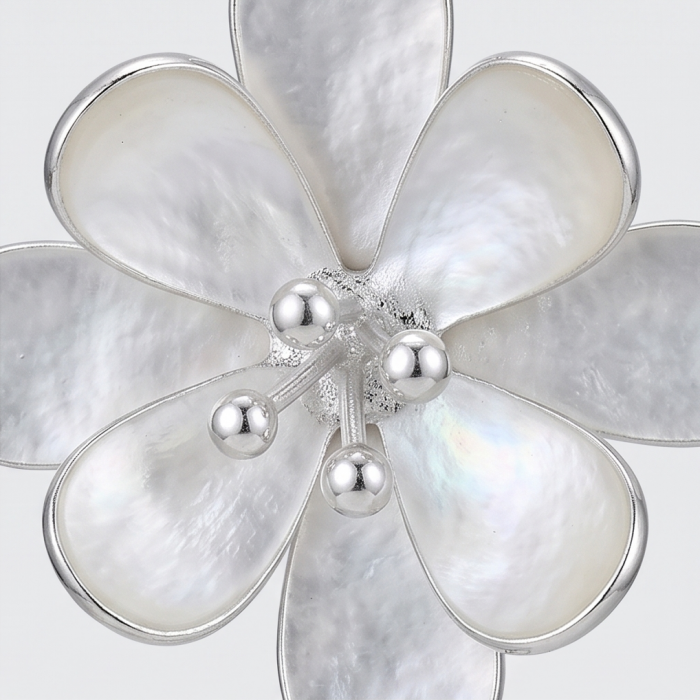 Silver Flowers Italy made .925 Sterling Silver Earrings - Close-up of silver flower petal detailing on sterling silver earrings