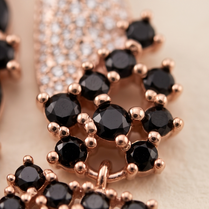 Genuine 3.5 carat Sapphire 18K Rose Gold over .925 Sterling Silver dipped in rhodium handmade Pendant - Close-up of black sapphires in 18K rose gold setting.