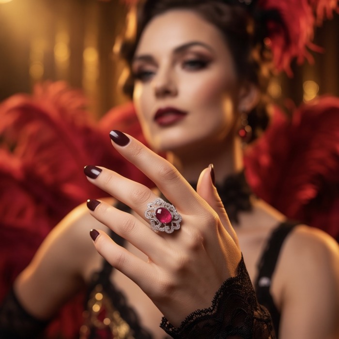 Bella Rosa Genuine 5.5 CARAT Ruby rhodium over .925 Sterling Silver Statement Ring size 6 1/4 - Ruby ring worn on hand, showcasing intricate design and vibrant stone.