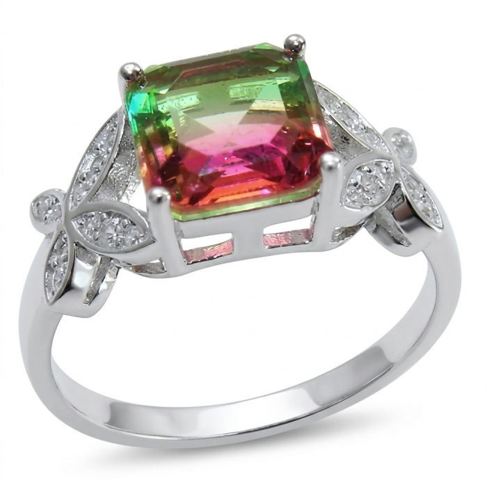 Isabella 5.2 carat emerald cut Brazilian Tourmaline .925 Sterling Silver Perfectly handcrafted Statement Ring size 8 - Side view of Isabella 5.2 carat emerald cut Brazilian Tourmaline ring