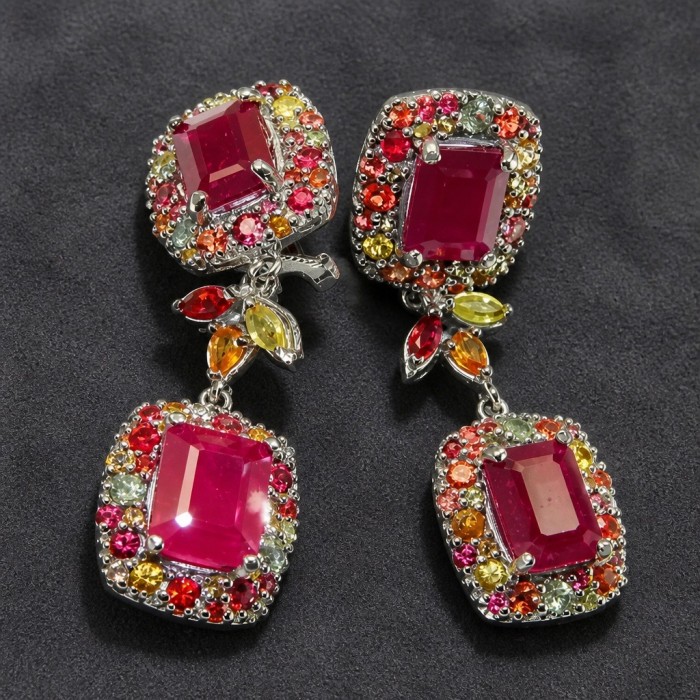 Giovanna - Magnificent Jewel - 9.2 carat Kashmir Ruby .925 Sterling Silver dipped in rhodium handcrafted incredible Statement earrings - photo 3