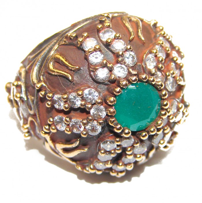 Victorian Style created Emerald & White Topaz Sterling Silver Ring s. 6 1/4 - photo 1