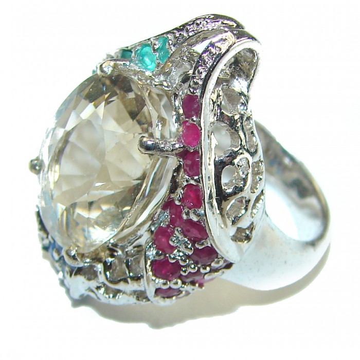 12.8 carat Genuine Lemon Quartz .925 Sterling Silver handcrafted ring size 7 1/2 - photo 1