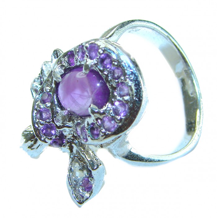 Floral design Amethyst .925 Sterling Silver Handcrafted Ring size 8 1/4 - photo 1