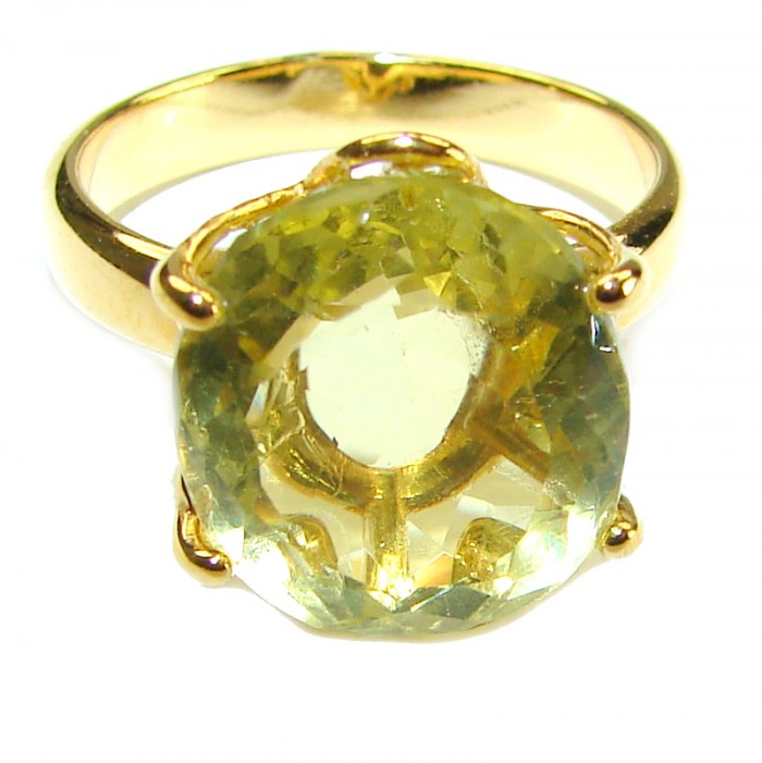 10.8 carat Genuine Lemon Quartz 14K Gold over .925 Sterling Silver handcrafted ring size 7 - photo 3