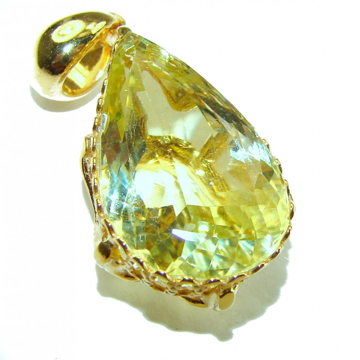 Emerald cut 12.3 carat Lemon Quartz 14K Gold over .925 Sterling Silver handcrafted pendant - photo 3