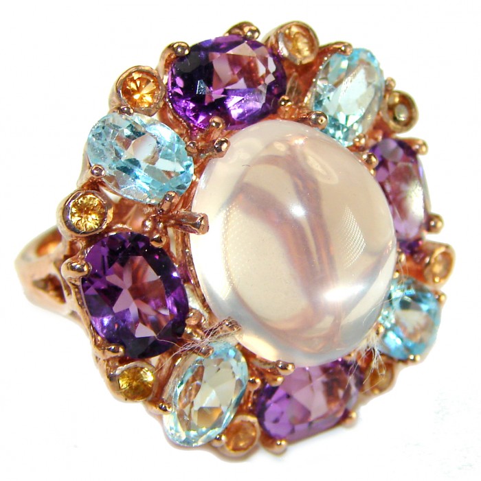 Pink Dream Authentic 8.5 carat Brazilian Rose Quartz 18K Rose Gold over .925 Sterling Silver incredible Ring size 8 1/2 - photo 4