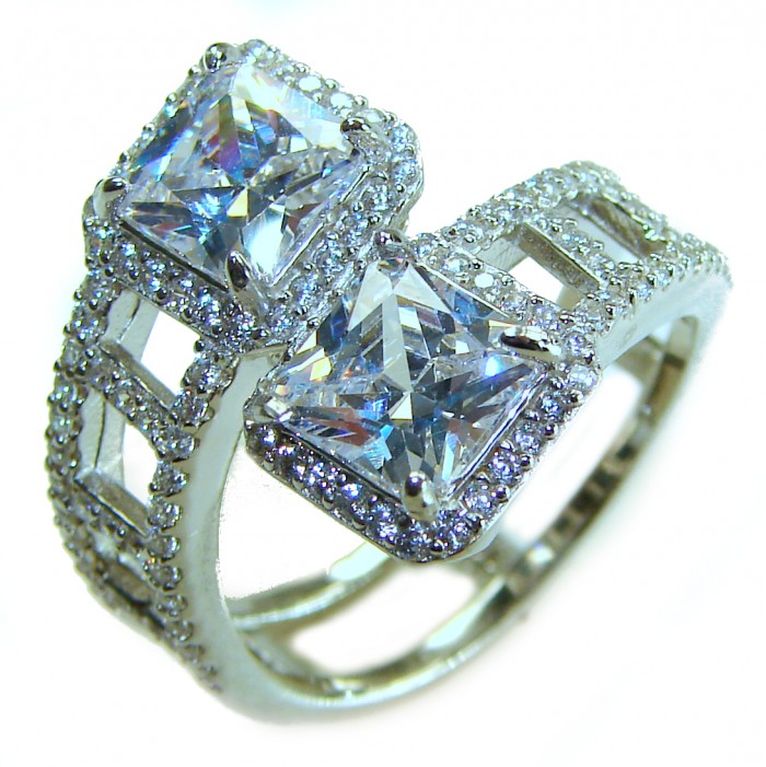Allure Natural 11.2 carat White Topaz .925 Sterling Silver handcrafted Ring s. 8 - Two white topaz rings in .925 sterling silver, stone close-up view.