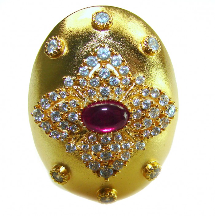 Byzantine design Authentic 2.2 carat 18K Gold over .925 Sterling Silver handcrafted Large Ring s. 8 - Byzantine ring with ruby and diamonds, top view. 18K gold over .925 silver.
