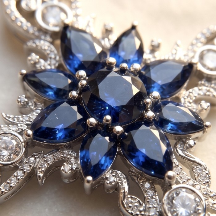 Sacrifice 9.2 carat Sapphire .925 Sterling Silver handcrafted Statement Necklace - Close-up of Sacrifice 9.2 carat sapphire in sterling silver setting
