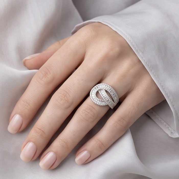 Art Deco 8.6 ctw White TOPAZ .925 Sterling Silver handcrafted Statement Ring size 7 - Art Deco white topaz ring worn on hand, showcasing intricate design.