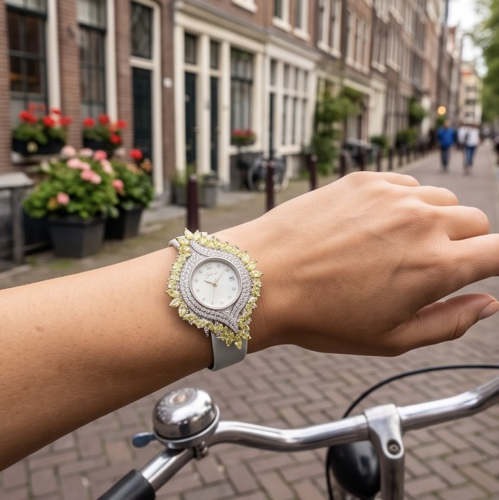 Precious 10.5 carat Authentic yellow Sapphire Genuine Leather strap .925 Sterling Silver handmade Watch - Worn on hand, yellow sapphire watch with genuine leather strap.